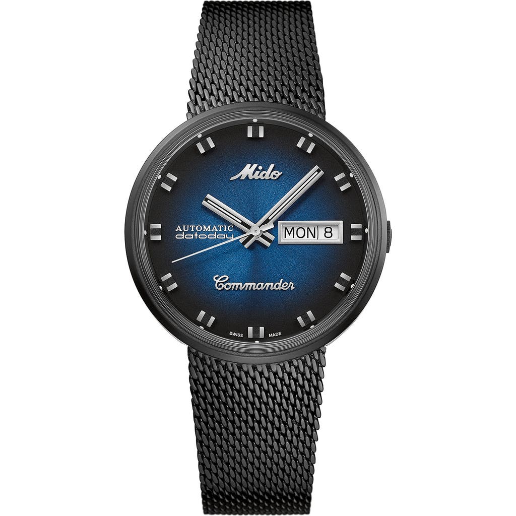 Mido Commander Shade Automatic Mesh Strap Watch, 37mm In Black/blue