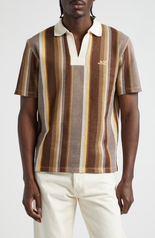 Stripe Cotton Polo in Brown/Ecru/Mustard