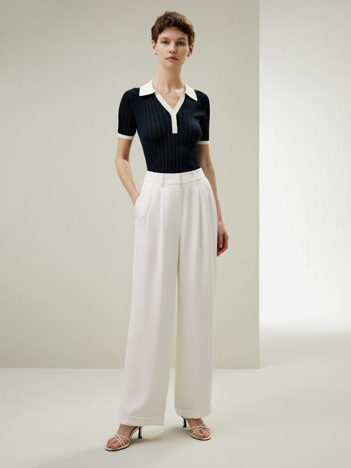 Shop Lilysilk V Neck Ribbed Silk Knit Top In Navy Blue