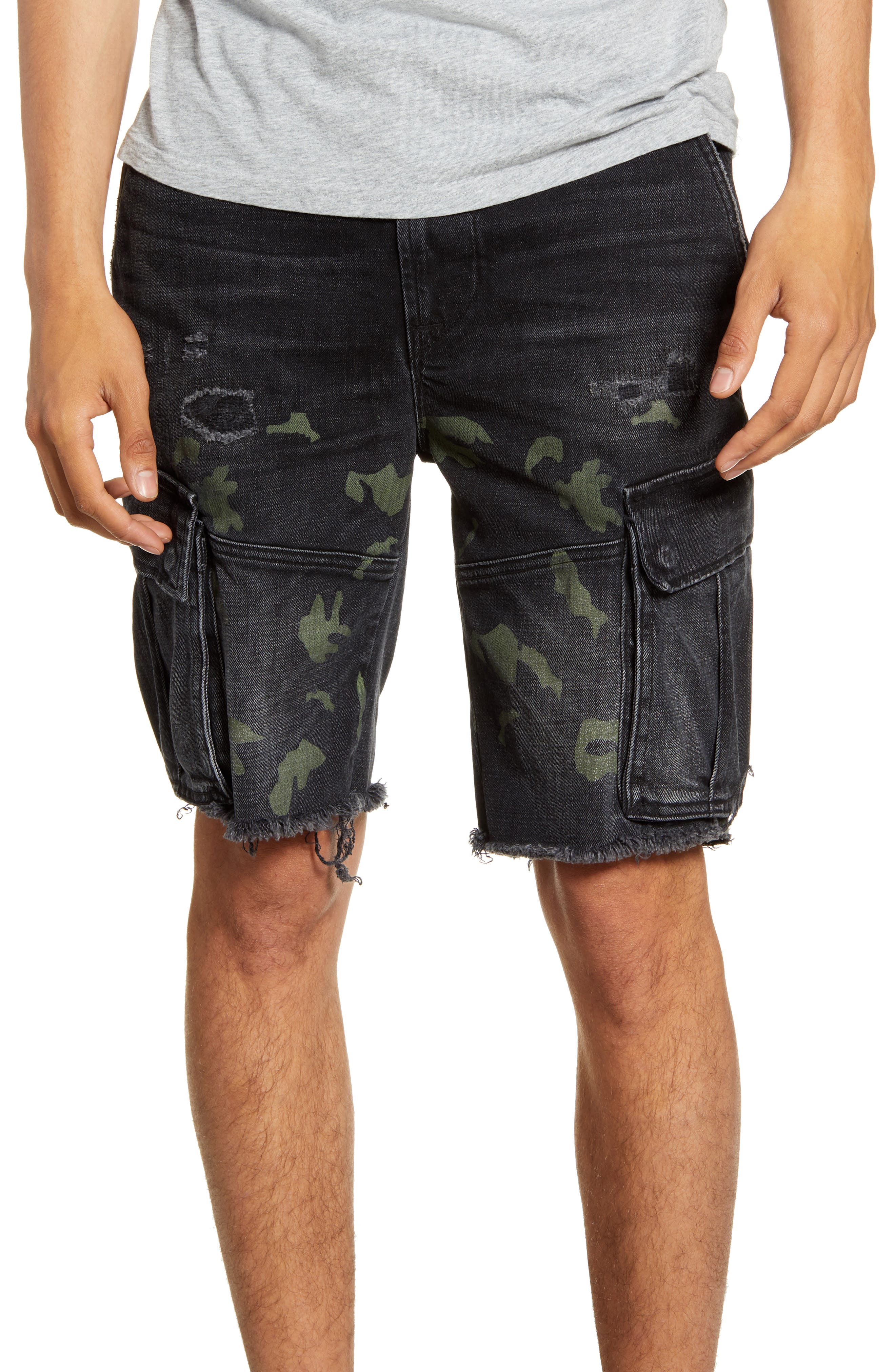 Hudson Jeans Cut Off Denim Cargo Shorts, Black