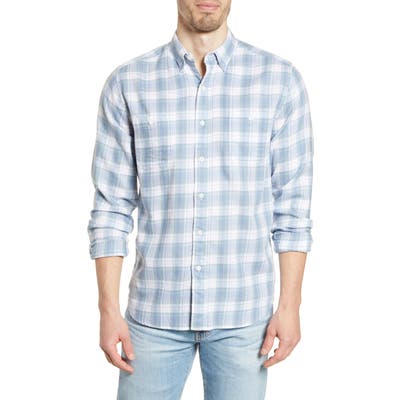 Faherty Beach Plaid Flannel Button-Up Shirt, Blue