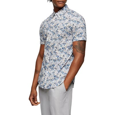 Topman Floral Short Sleeve Button-Up Shirt, White
