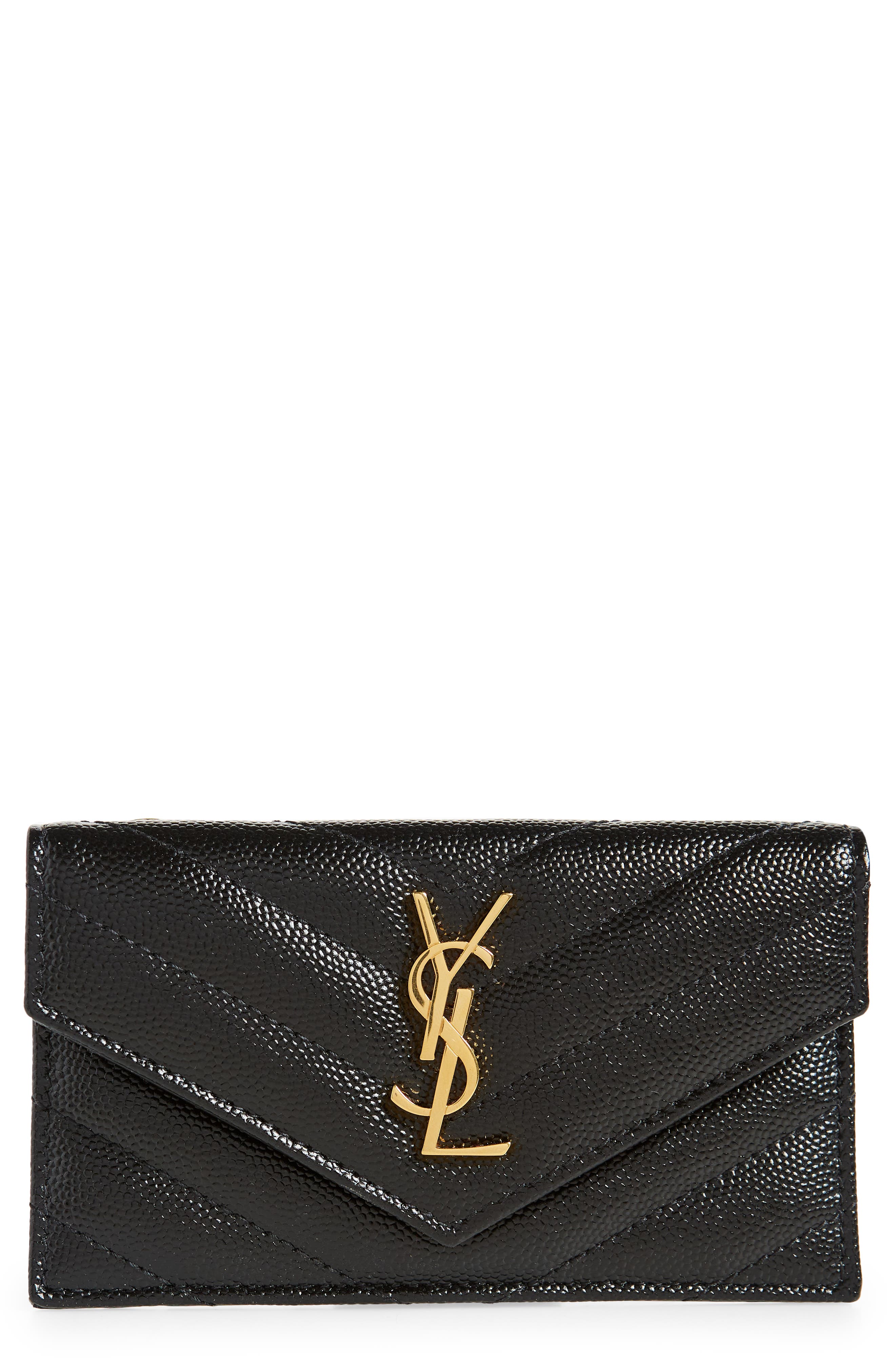 Beige Cassandre YSL-plaque grained-leather wallet, Saint Laurent