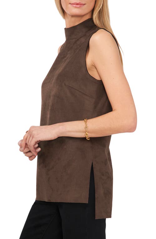 Vince Camuto Mock Neck Sleeveless Faux Suede Top in French Roast