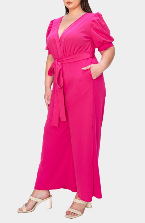 Shop L I V D Iris Belted Wide Leg Jumpsuit In Neon Pink