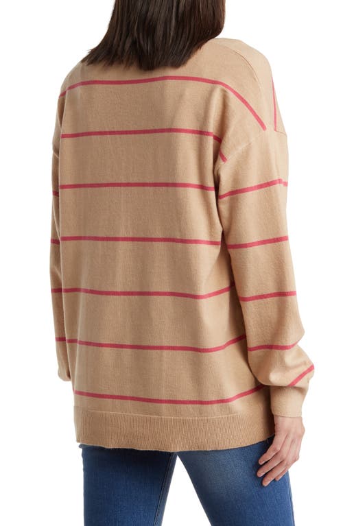 Shop Vigoss Striped Cardigan In Oatmeal/pink