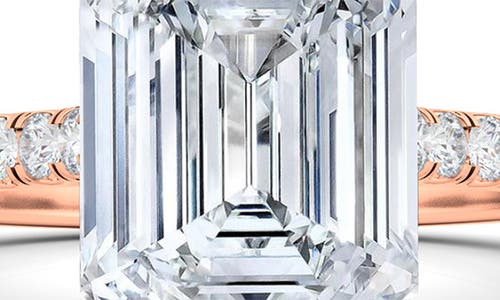 Hautecarat Emerald Cut Pavé Lab Grown Diamond Ring In 2.50 Ctw 18k Rose Gold