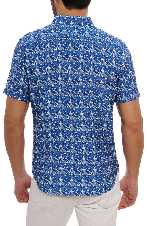 Shop Robert Graham Henrik Leaf Print Short Sleeve Button-up Shirt In Navy