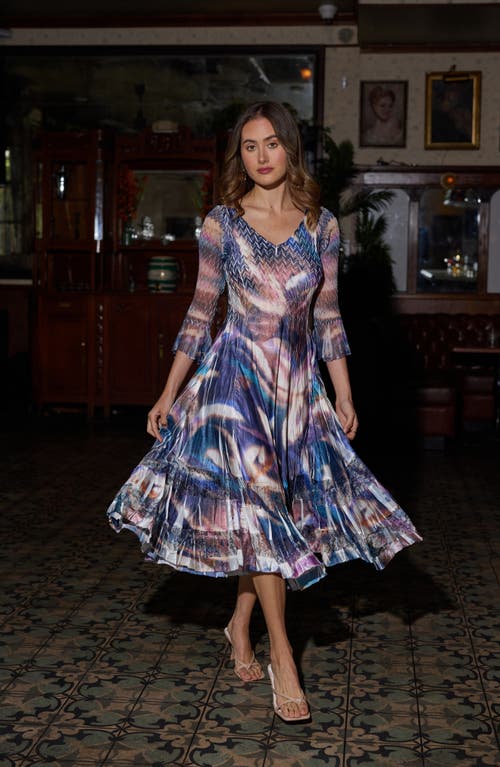 Shop Komarov Bell Sleeve Chiffon & Charmeuse Cocktail Dress In Kaleidoscope