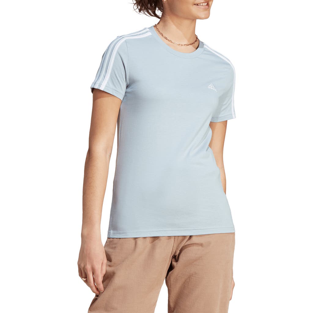 Adidas Originals Women's Essentials Cotton 3 Stripe T-shirt In Wonder Blue/white