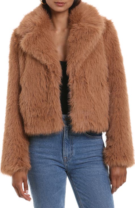 Avec Les Filles Notch Collar Faux Fur Crop Jacket | Nordstrom