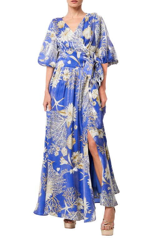 CIEBON Ariella Floral Print Side Tie Maxi Dress Blue Multi at Nordstrom,