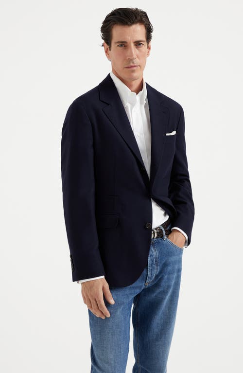 Shop Brunello Cucinelli Hopsack Deconstructed Blazer In Navy Blue