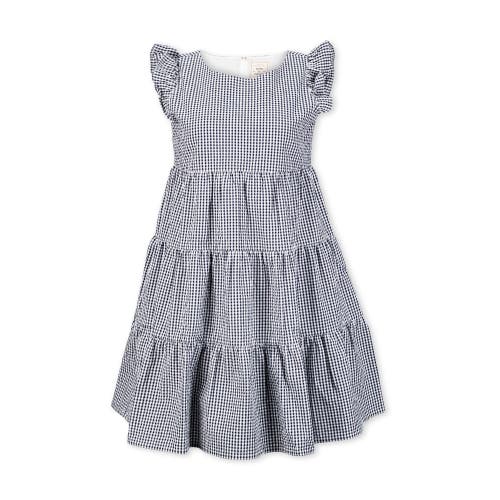 Shop Hope & Henry Organic Flutter Sleeve Short Tiered Dress In Navy Gingham