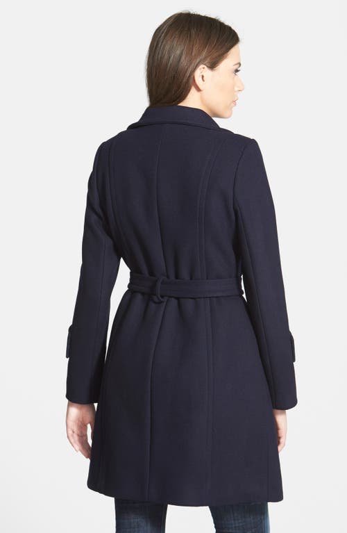 'India' Stand Collar Belted Wool Blend Coat in Midnight
