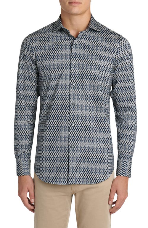 Bugatchi Patterned Knit Stretch Cotton Button-Up Shirt in Graphite at Nordstrom, Size Small