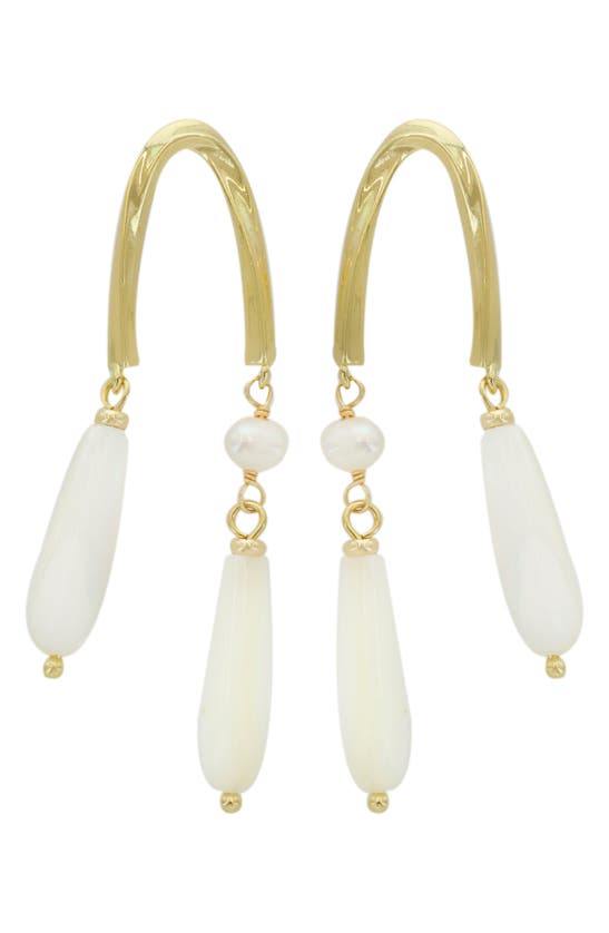 Shop Panacea Freshwater Pearl U-shape Teardrop Earrings In White