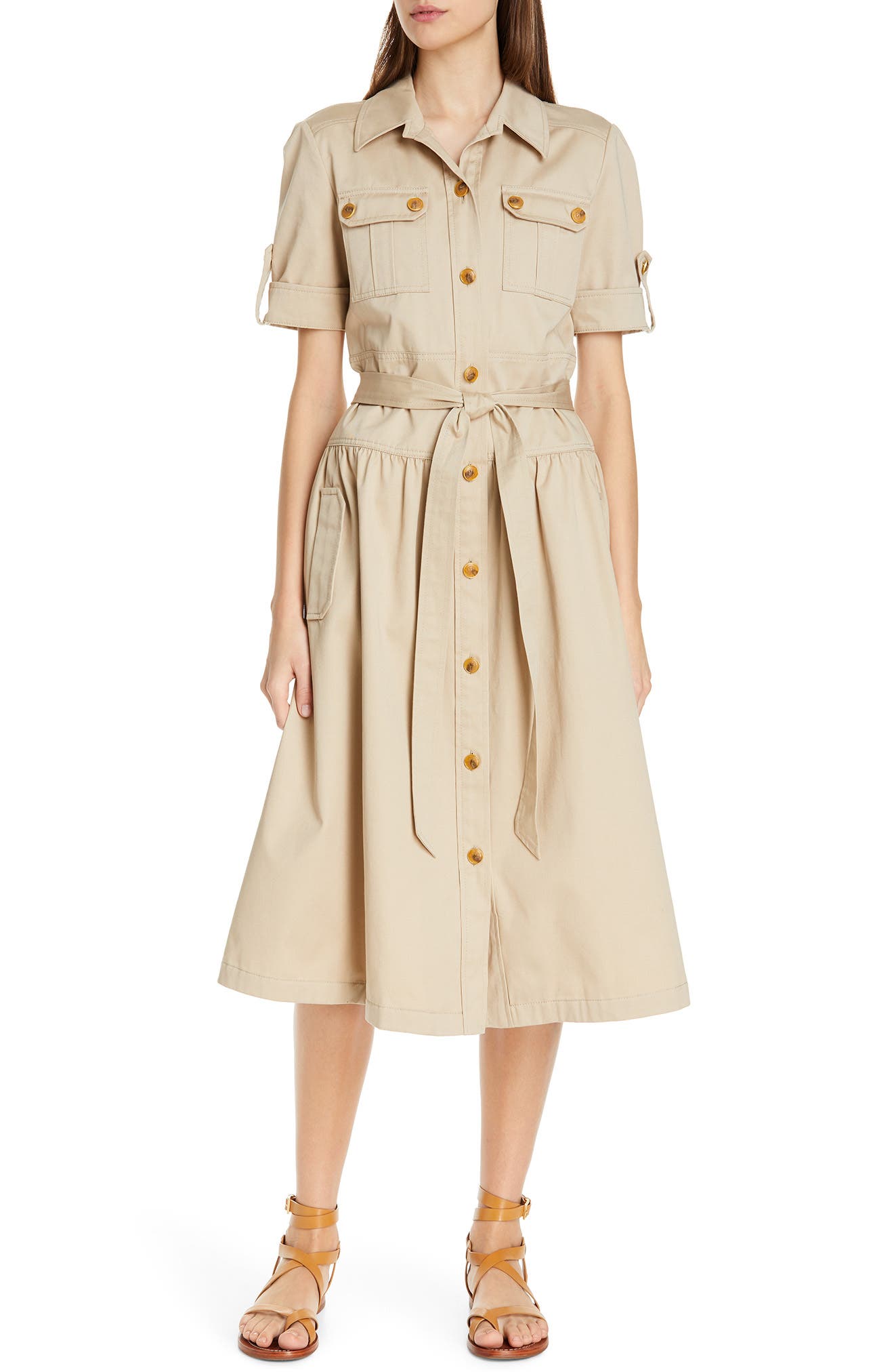 Tory Burch Cotton Safari Dress, Beige