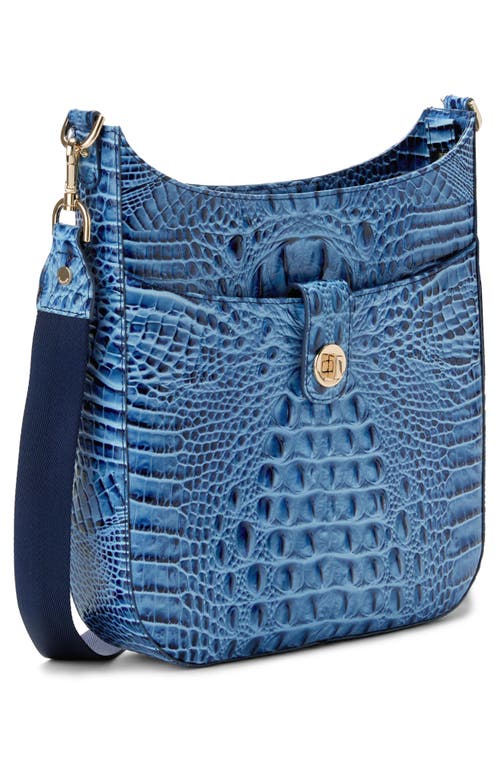 Shop Brahmin Leia Croc Embossed Leather Crossbody Bag In Blue Serenade