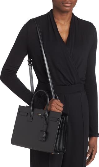 Saint Laurent Sac De Jour Baby Croc-embossed Leather Handbag in Black