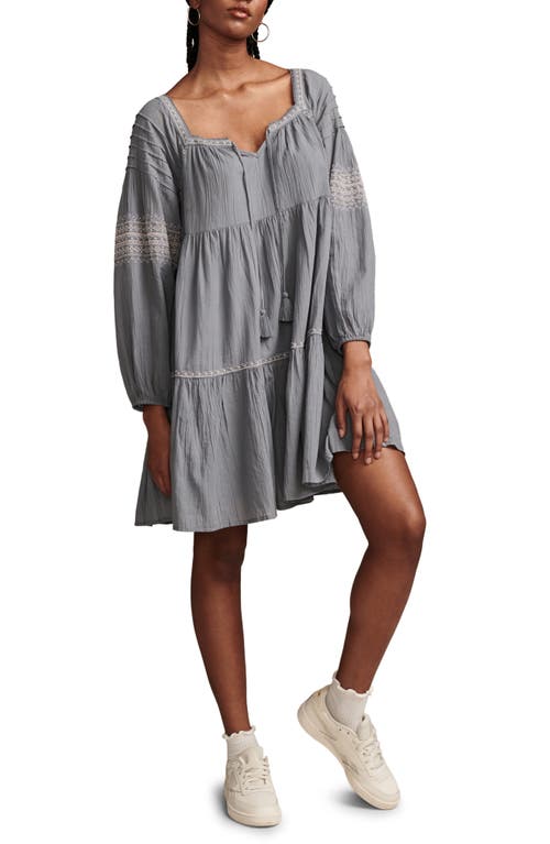 Lucky Brand Embroidered Long Sleeve Tiered Cotton Dress at Nordstrom,