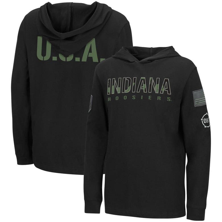Colosseum Kids' Youth  Black Indiana Hoosiers Oht Military Appreciation Tango Long Sleeve Hoodie T-shirt