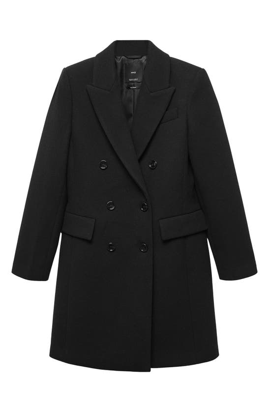Shop Mango Double Breasted Coat In Black
