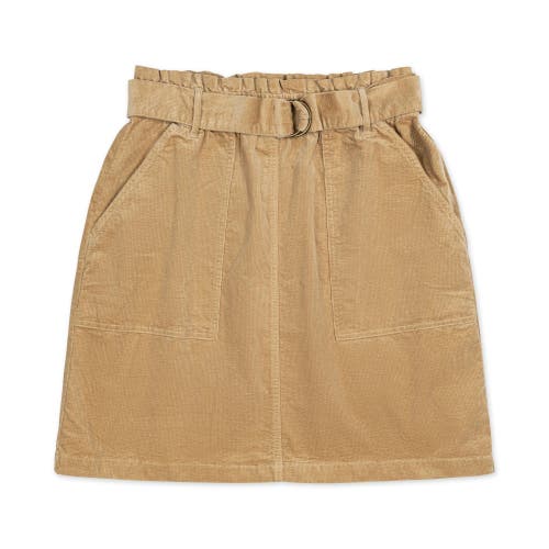 Hope & Henry Organic Cinch Waist Cord Skirt In Khaki Fine Wale