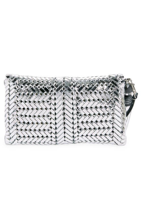 Anya Hindmarch The Neeson Herringbone Woven Metallic Leather Tassel Clutch In Silver