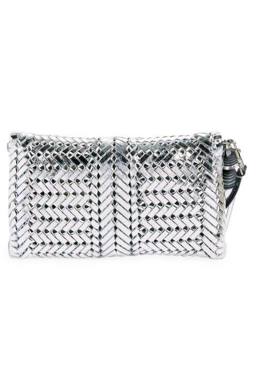 Shop Anya Hindmarch The Neeson Herringbone Woven Metallic Leather Tassel Clutch In Silver