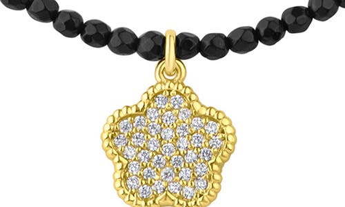 Shop Cz By Kenneth Jay Lane Cz Pavé Clover Glass Bead Necklace In Black/gold