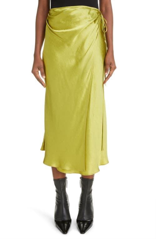 Iala Topstitch Satin Wrap Skirt in Light Olive