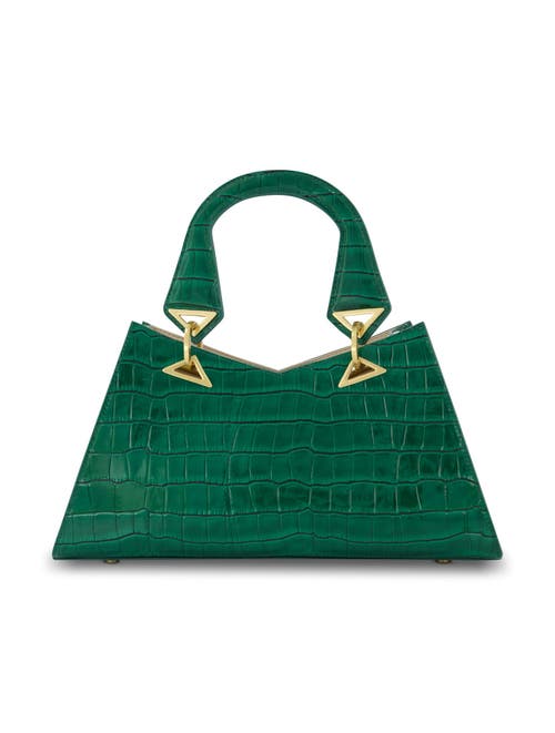 Mac Duggal Gold Plated Hardware Crocodile Embossed Leather Handbag In Deep Green
