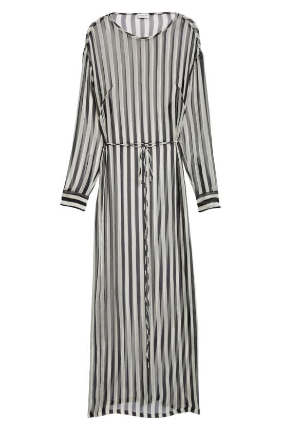 Shop Dries Van Noten Stripe Long Sleeve Sheer Silk Maxi Dress In Black 900