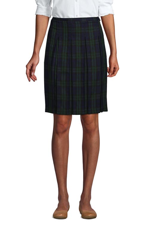 Shop Lands' End School Uniform Young  Plaid Box Pleat Skirt Top Of The Knee In Classic Navy/evergreen Plaid