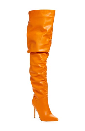 Azalea Wang Torvi Slouch Pointed Toe Over The Knee Boot In Orange