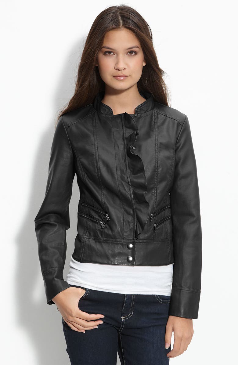Caslon® Ruffled Faux Leather Jacket | Nordstrom