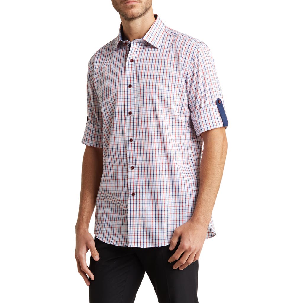 Shop Lorenzo Uomo Check Print Trim Fit Long Sleeve Cotton Button-up Shirt In White/navy/red