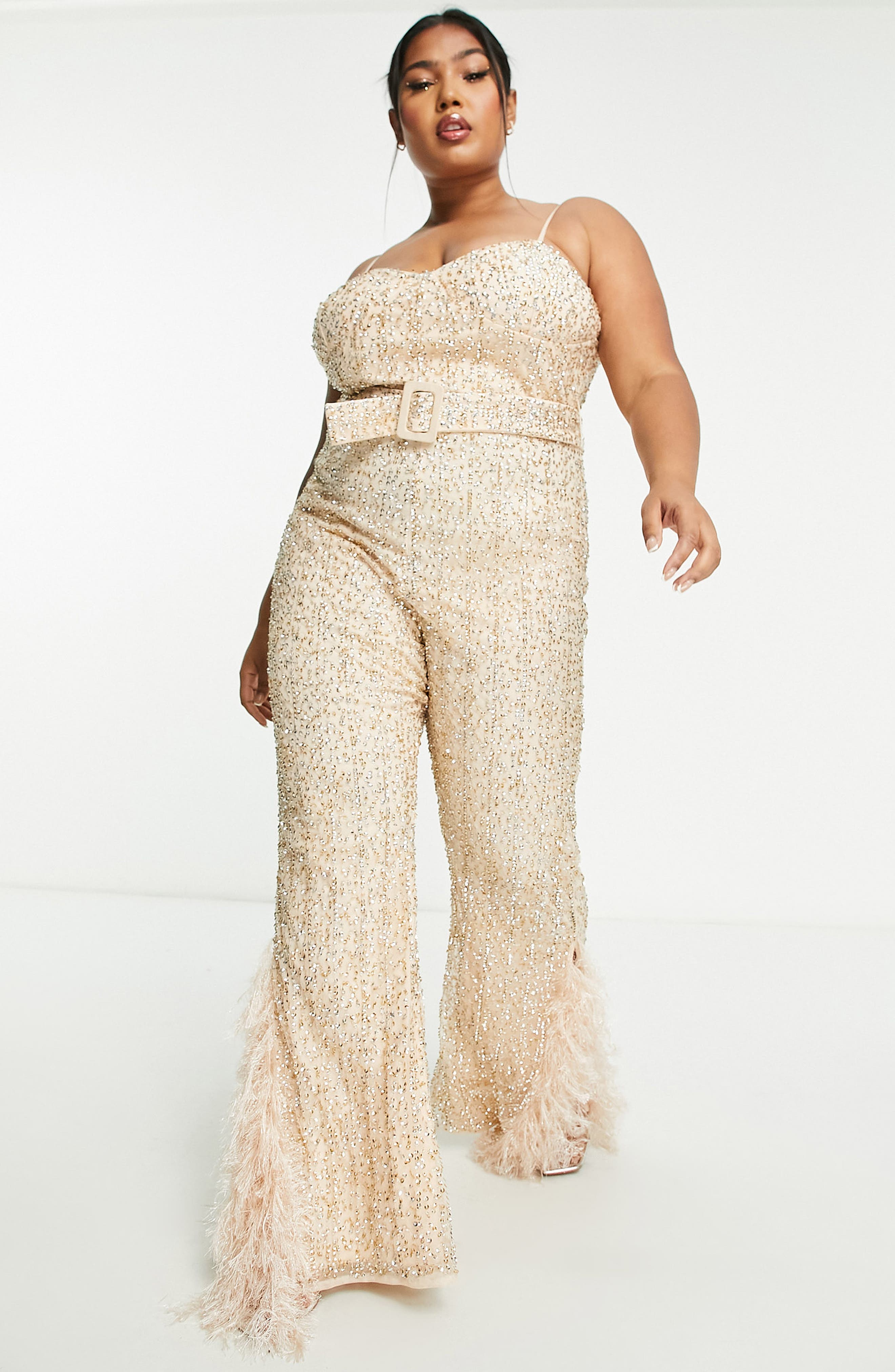 sequin feather jumpsuit