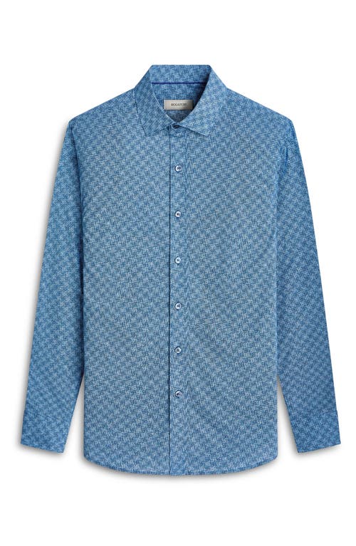 Bugatchi Axel Shaped Fit Geo Print Stretch Cotton Button-up Shirt In Dusty Blue
