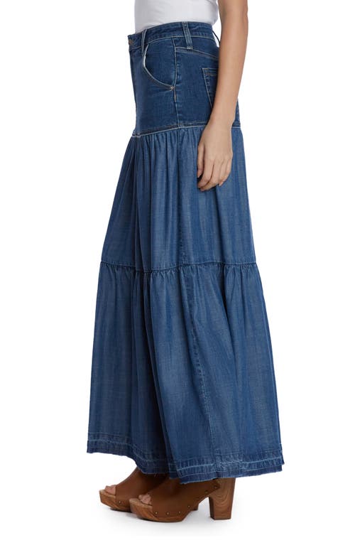 Shop Wash Lab Denim Contrast Tiered Denim Maxi Skirt In Concert Blue