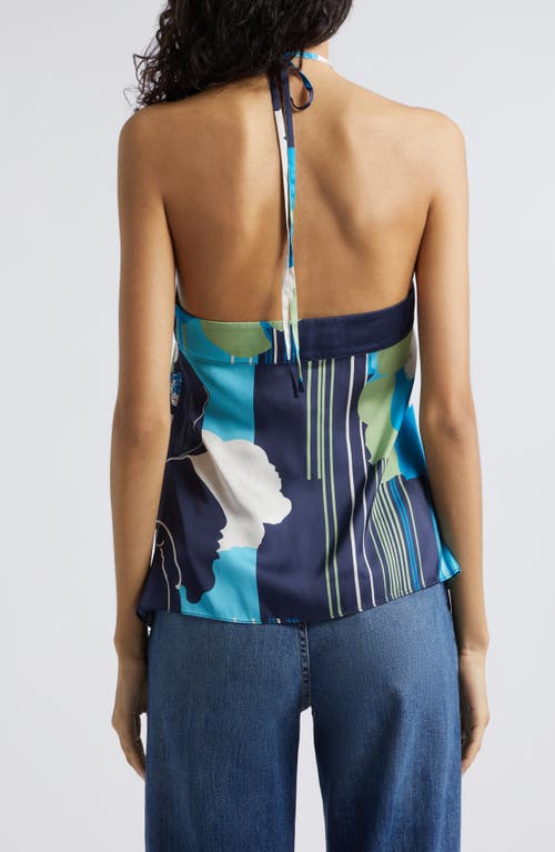 Shop Ramy Brook Eunice Halter Satin Top In Spring Navy Amore