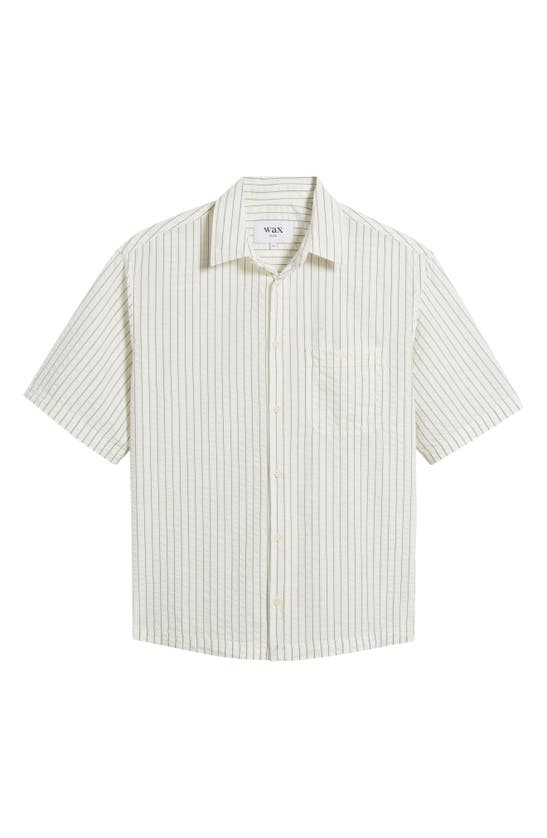 Wax London Kew Stripe Short Sleeve Seersucker Button-up Shirt In White / Blue