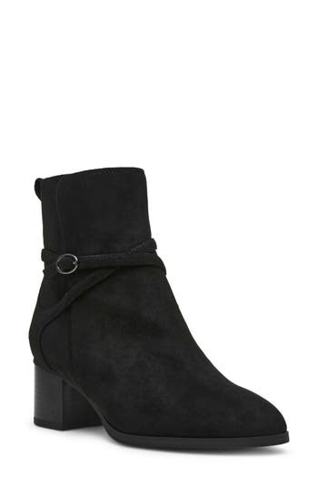 Anne Klein Makanda Ankle Boot In Black Microsuede