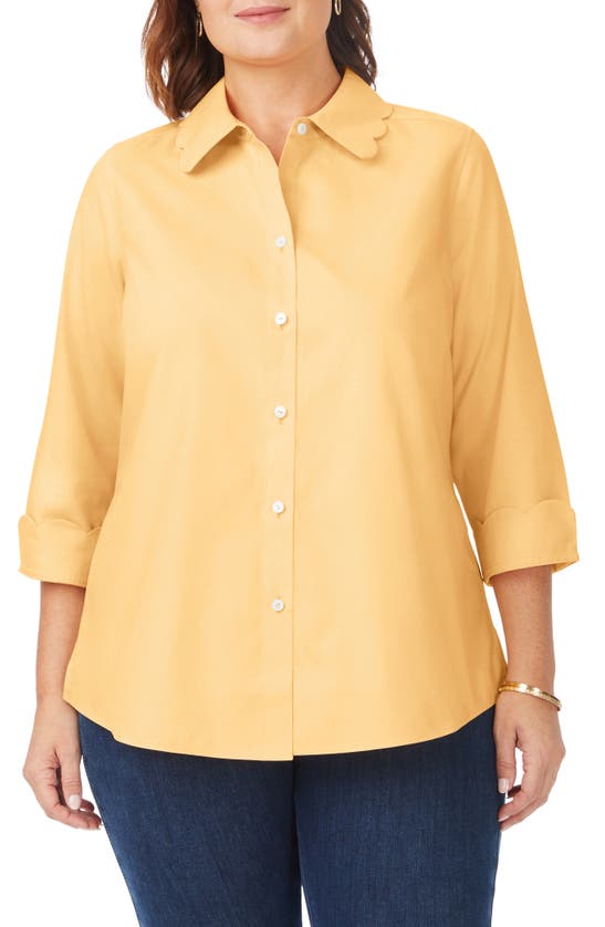 Foxcroft Gwen Three-quarter Sleeve Cotton Button-up Shirt In Warm Sun