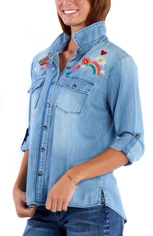 Billy T Happy Place Embrodiered Denim Button-up Shirt In Denim