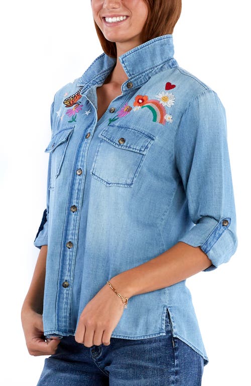 Shop Billy T Happy Place Embrodiered Denim Button-up Shirt