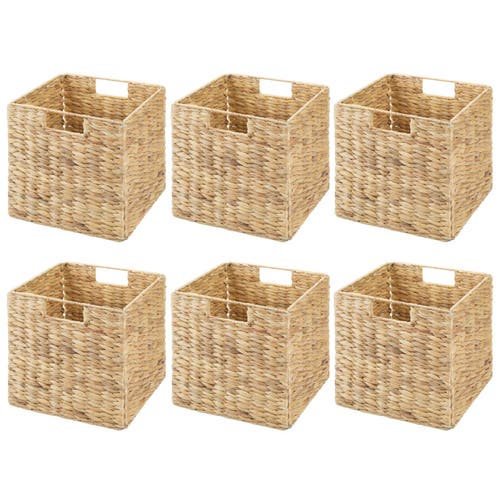 Shop Mdesign Hyacinth Woven Cube Bin Basket Organizer, Handles, 6 Pack In Natural