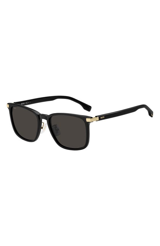 Shop Hugo Boss 57mm Rectangular Sunglasses In Black Gold
