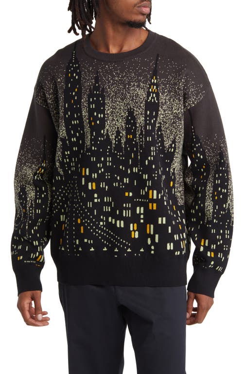 Cityscape Cotton Crewneck Sweater in Black
